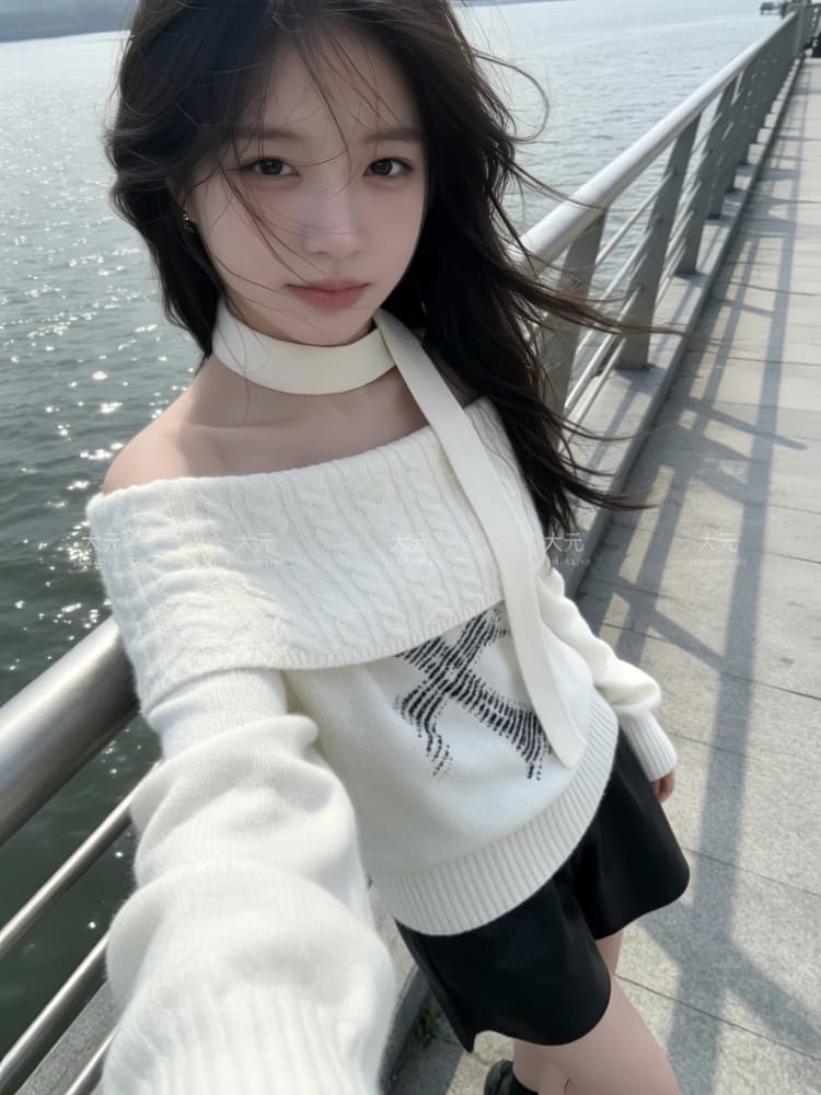 아메리칸 핫걸 오프숄더 긴팔 니트 스웨터 스웨터 여자 가을 겨울 루즈핏 느긋한 바람 오프숄더 슬림해 보이는 다용도 맨위 상세 이미지 1