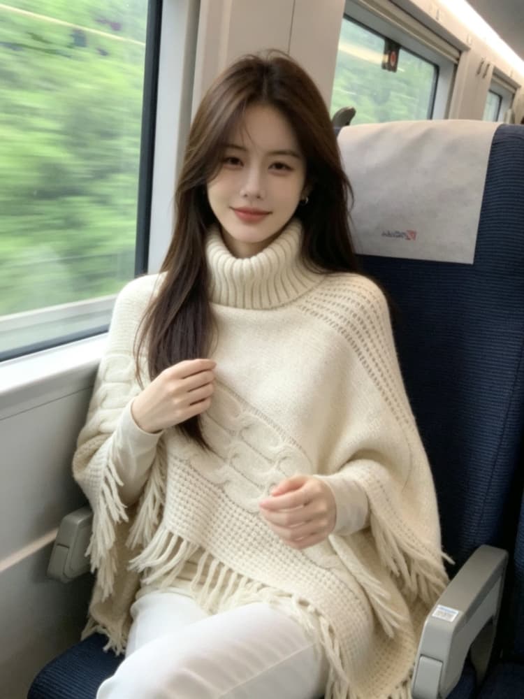 불규칙 술 숄 망토 여성 외부 가져 가라. 가을 겨울 분위기 센스 느긋한 바람 루즈핏 다용도 터틀넥 스웨터 맨위 이미지 4