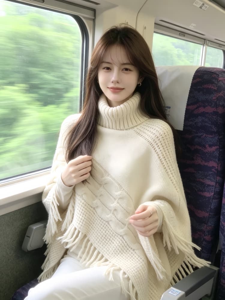 불규칙 술 숄 망토 여성 외부 가져 가라. 가을 겨울 분위기 센스 느긋한 바람 루즈핏 다용도 터틀넥 스웨터 맨위 상세 이미지 1