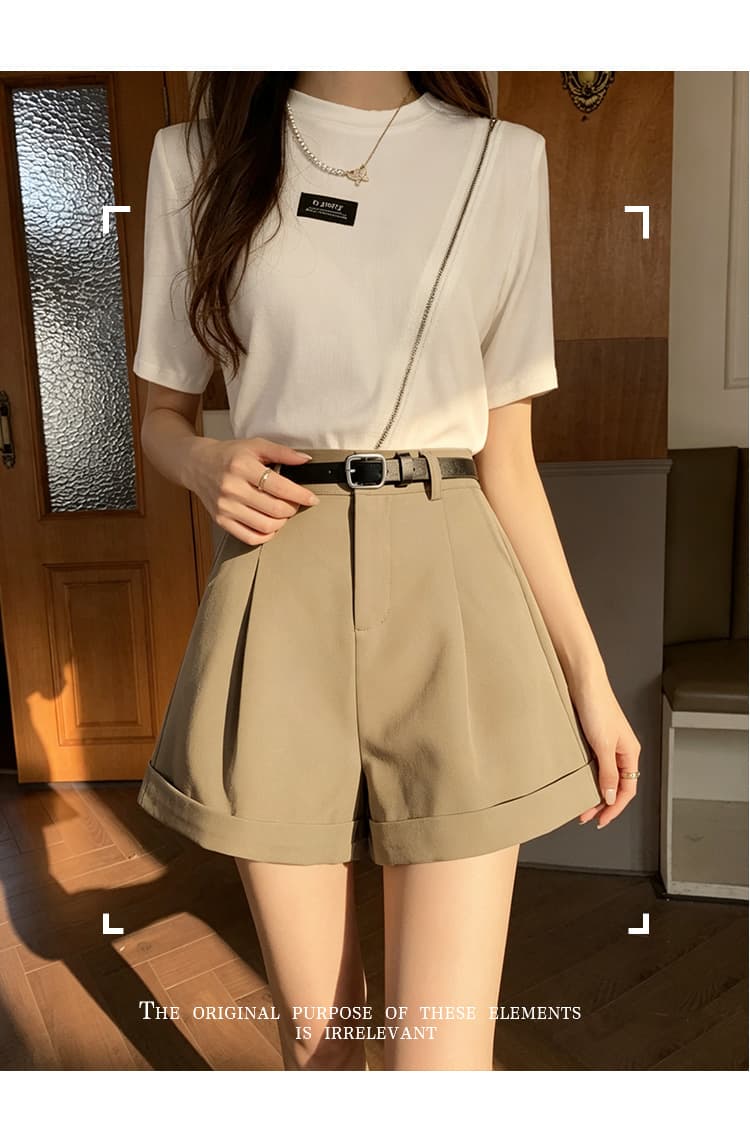캐주얼 반바지 여성 2026 여름 새로운 하이웨이스트 한 마디 와이드 레그 팬츠 캐주얼 정장 워크웨어 벨트 반바지 외출용 상세 이미지 14