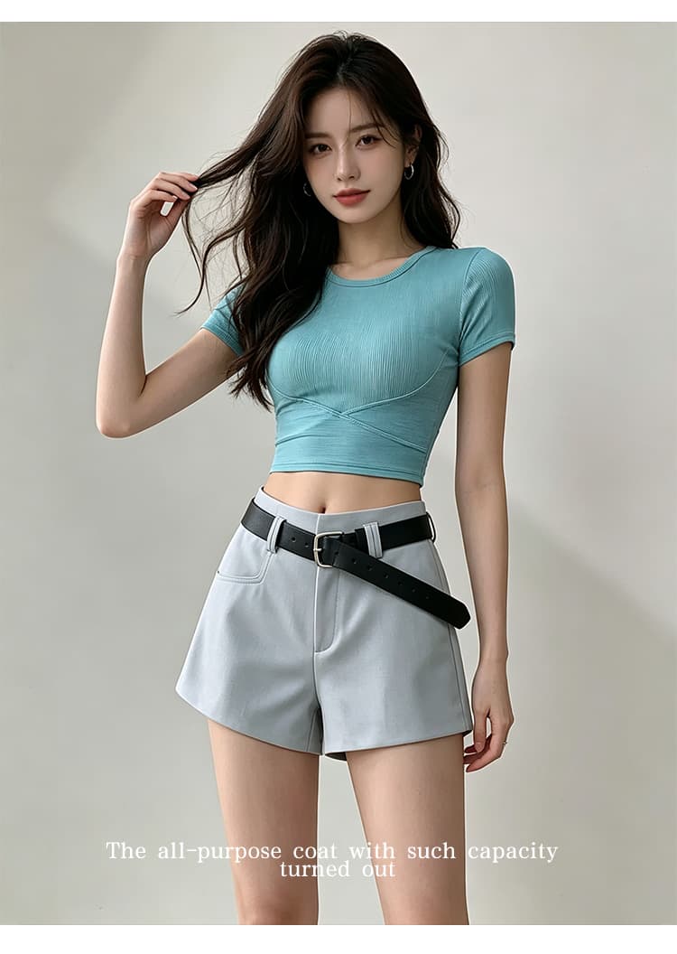 실사 하늘색 캐주얼 스트레이트 반바지 여성 여름 2026 새로운 타이트 스커트 슬림해 보이는 핫걸 다용도 한 마디 핫 바지 상세 이미지 20