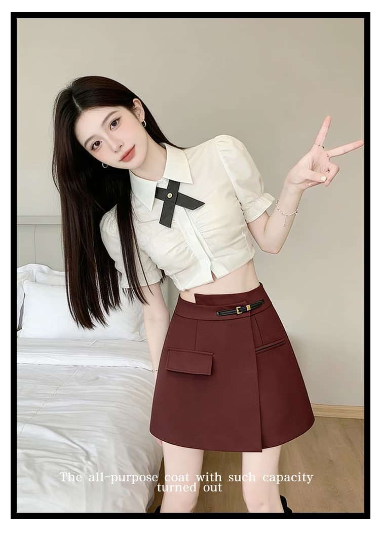 실사 정장 짧은 치마바지 하이웨이스트 몸매 가꾸기 슬림해 보이는 연령 감소 한 마디 와이드 레그 팬츠 학원 스타일 작은 키 반신 치마 상세 이미지 30