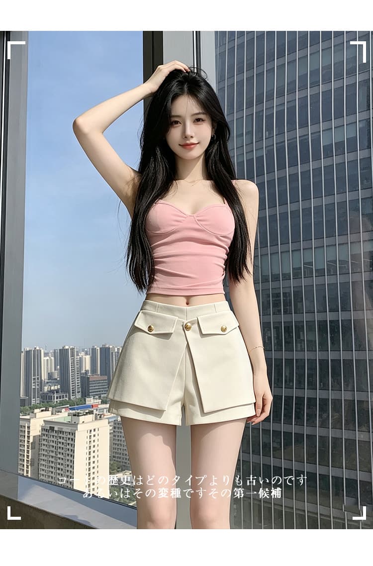 실사 2026 봄 새로운 정장 한 마디 반바지 여성 가져 가라. 조각 디자인 센스 단추 도루 센스 캐주얼 반바지 반신 스커트 상세 이미지 9