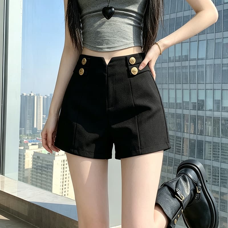 실사 작은 키 하이웨이스트 캐주얼 반바지 여성 여름 디자인 센스 작은 대중 몸매 가꾸기 슬림해 보이는 다용도 타이트 스커트 뜨거운 바지