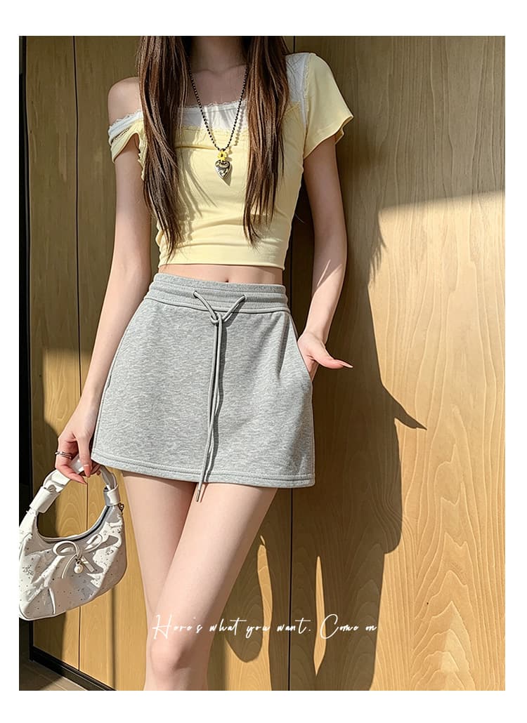 회색 노출 방지 운동 반바지 여성 여름 새로운 캐주얼 하이웨이스트 웨이 치마 한 마디 반신 스커트 타이트 스커트 하프 치마 상세 이미지 1