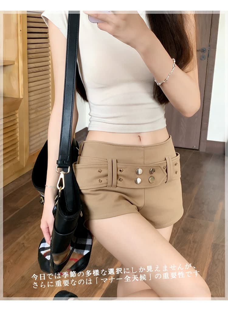 실사 수퍼 모델 비율 카키 색 오래된 돈 바람 펭 넓적 다리 신축성 반바지 외출용 봄 여름 2026 년 하이웨이스트 핫 바지 상세 이미지 17