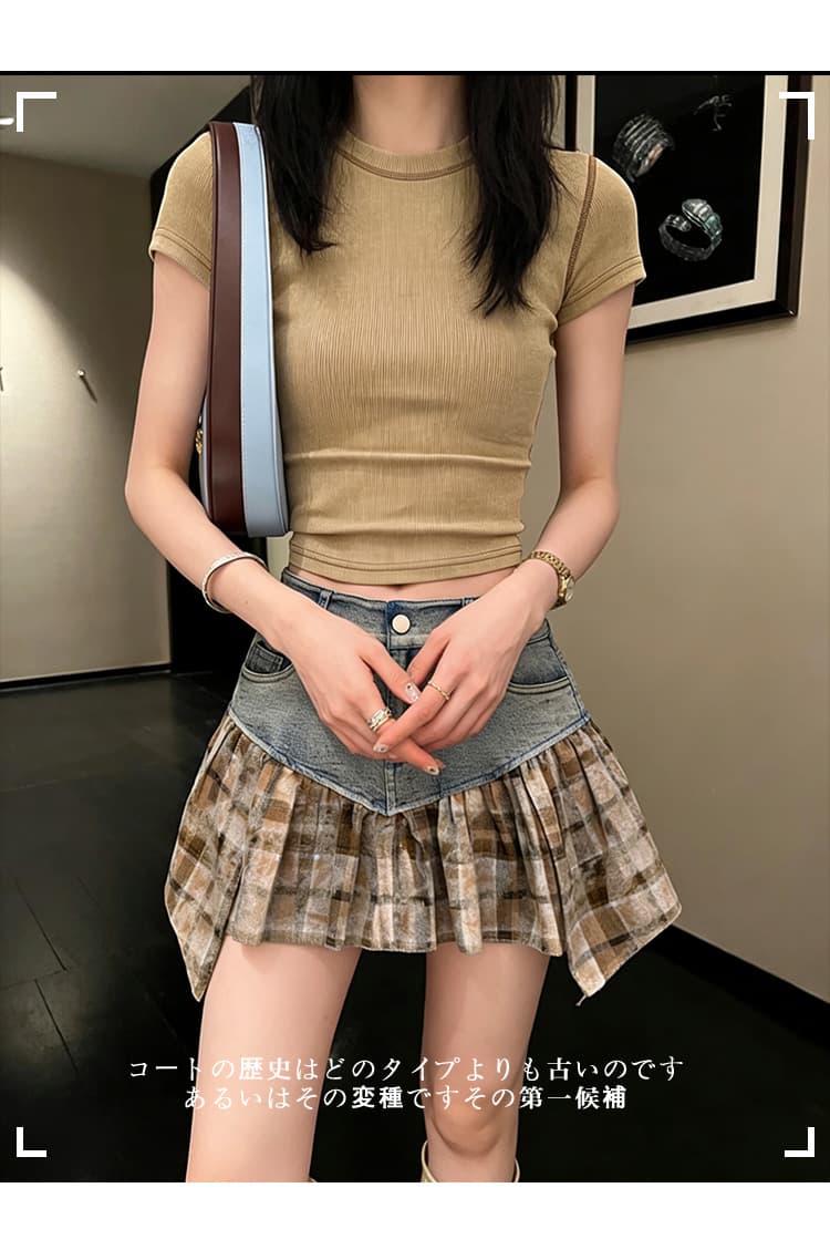 실사 데님 패치워크 불규칙 체크무늬 반신 스커트 여성 여름 새로운 외국 가스 한 마디 타이트 스커트 미니 스커트 슬림해 보이는 A라인 스커트 상세 이미지 24
