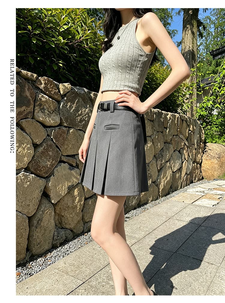 실사 회색 정장 플리츠 반신 스커트 여성 2026 봄 여름 새로운 하이웨이스트 슬림해 보이는 노출 방지 한 마디 미니 스커트 상세 이미지 17