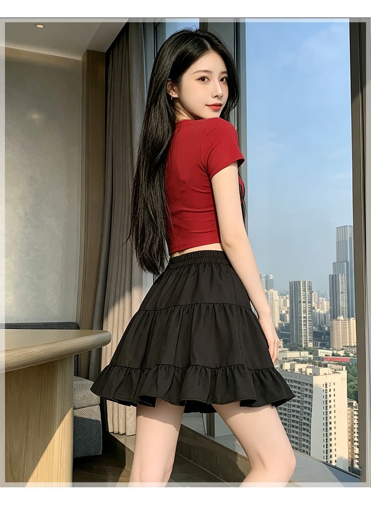 실사 작은 키 밴딩 하이웨이스트 쉬폰 미니 스커트 여성 여름 A라인 스커트 프릴 우산 치마 케이크 반신 스커트 ins 상세 이미지 12