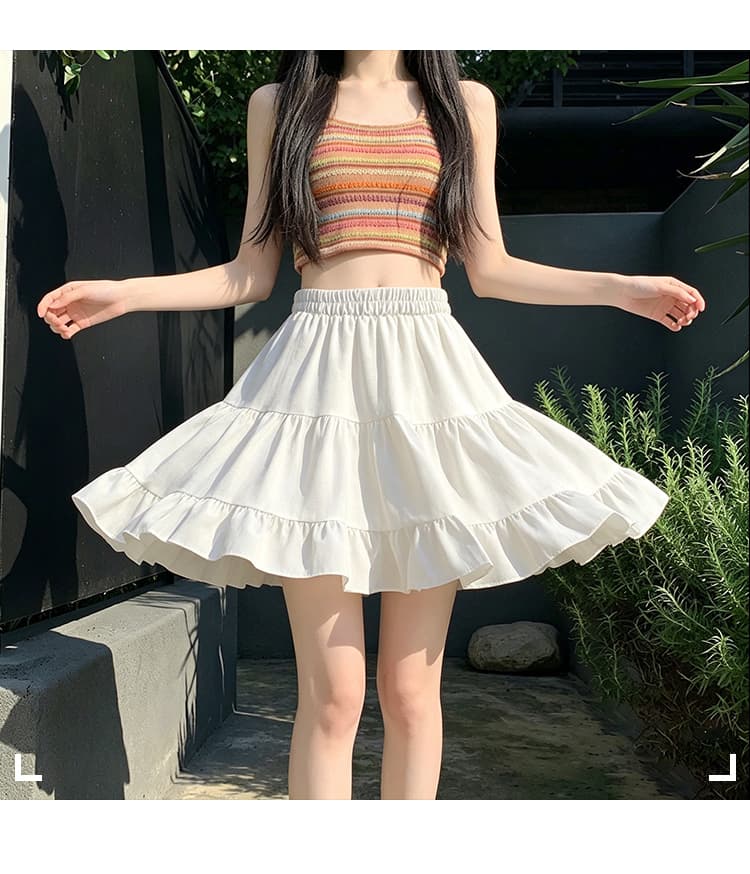 실사 작은 키 밴딩 하이웨이스트 쉬폰 미니 스커트 여성 여름 A라인 스커트 프릴 우산 치마 케이크 반신 스커트 ins 상세 이미지 18