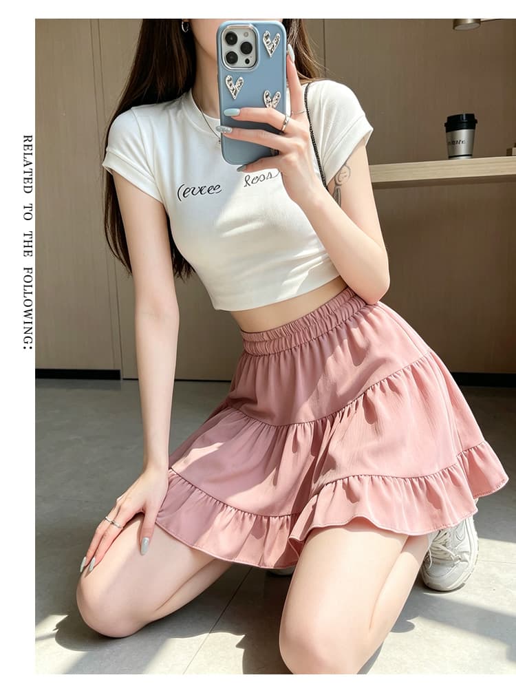 실사 작은 키 밴딩 하이웨이스트 쉬폰 미니 스커트 여성 여름 A라인 스커트 프릴 우산 치마 케이크 반신 스커트 ins 상세 이미지 23