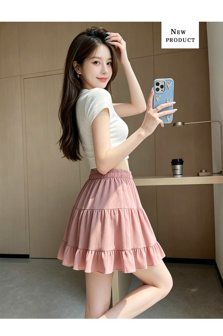 실사 작은 키 밴딩 하이웨이스트 쉬폰 미니 스커트 여성 여름 A라인 스커트 프릴 우산 치마 케이크 반신 스커트 ins 상세 이미지 24