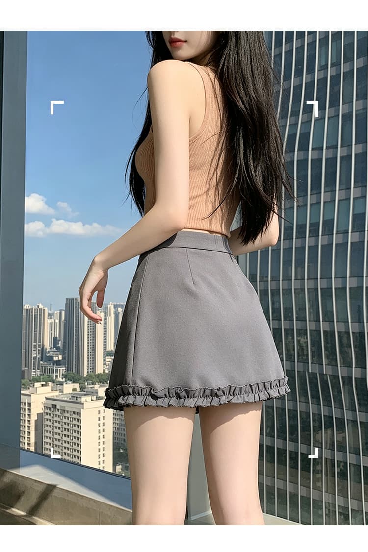 실사 정장 반신 스커트 여성 2026 봄 여름 프릴 미니 스커트 다용도 슬림해 보이는 한 마디 미니 스커트 검정색 타이트 스커트 상세 이미지 14