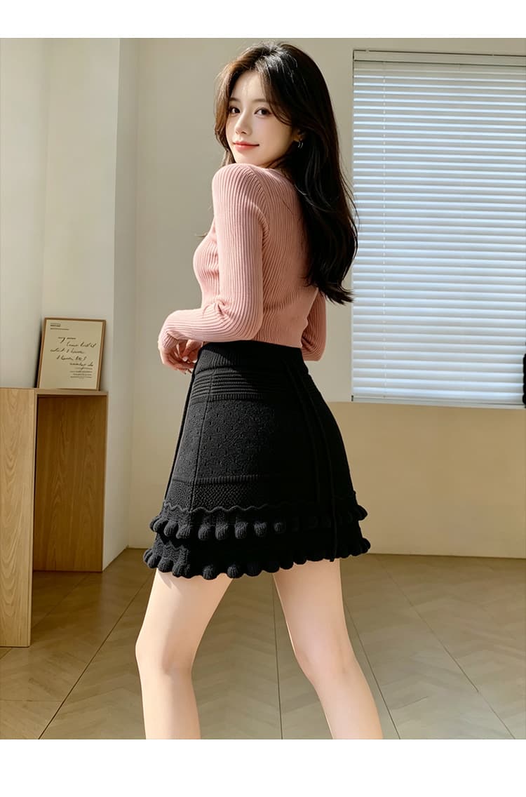 실사 프릴 니트 반신 스커트 아이들 조기 가을 2026 새로운 miu 부서 착용 가져 가라. 작은 키 한 마디 미니 스커트 상세 이미지 29