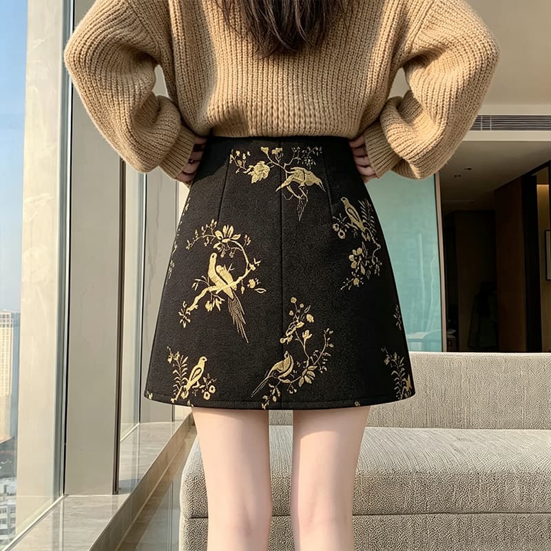 실사 품격 출퇴근 미니멀리즘 다용도 레트로 국풍 자수 까치 자카드 타이트 스커트 작은 키 하이웨이스트 미니 스커트 이미지 5