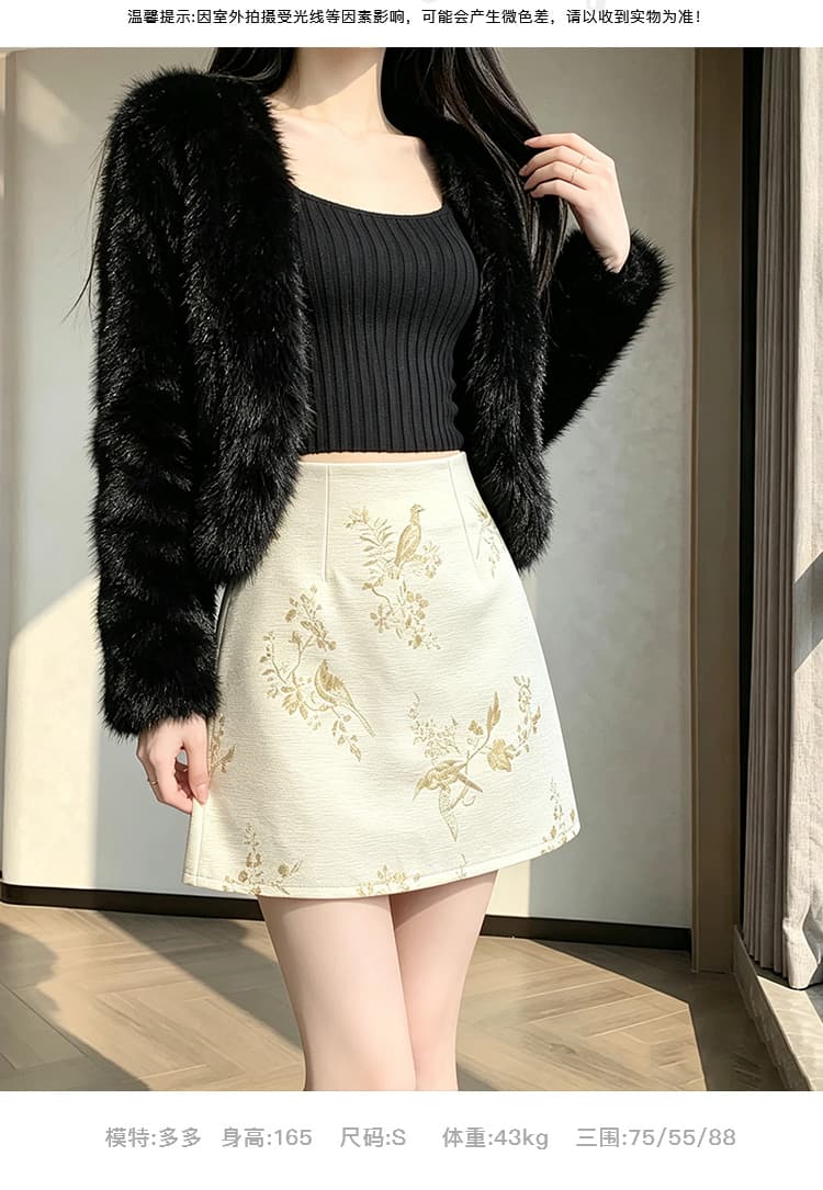 실사 품격 출퇴근 미니멀리즘 다용도 레트로 국풍 자수 까치 자카드 타이트 스커트 작은 키 하이웨이스트 미니 스커트 상세 이미지 8