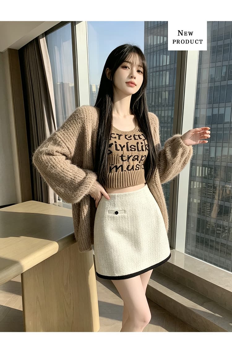 실사 반신 스커트 여성 의류 가을 2026 새로운 하이웨이스트 트위드 세련된 검정색 작은 키 한 마디 짧은 치마 상세 이미지 24