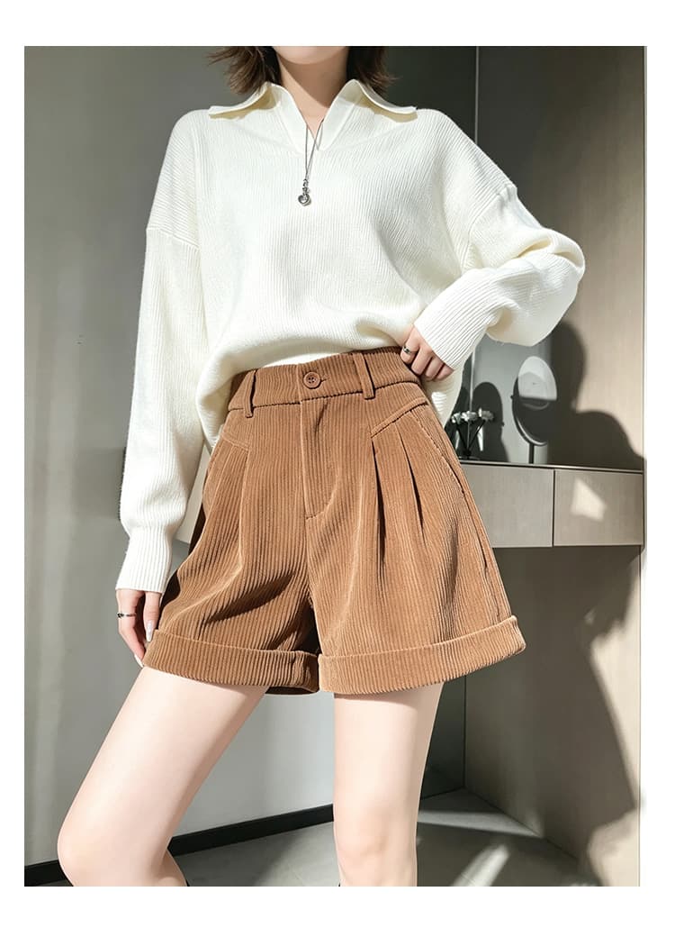 실사 2026 가을 새로운 코듀로이 미니멀리즘 다용도 짧은 바지 하이웨이스트 한 마디 와이드 레그 팬츠 여성 의류 빅 사이즈 mm 상세 이미지 1