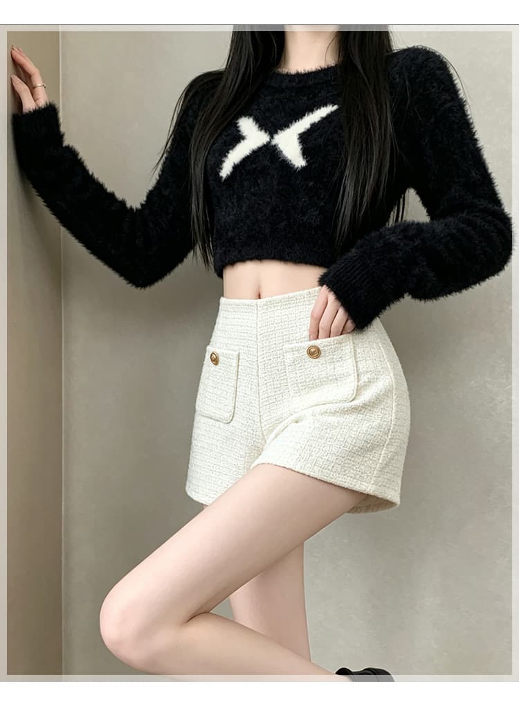 실사 하이웨이스트 작은 샤넬 스타일 모직 반바지 여성 2026 새로운 외출용 경기 부츠 치마바지 경기 부츠 ~ 중 뜨거운 바지 상세 이미지 12