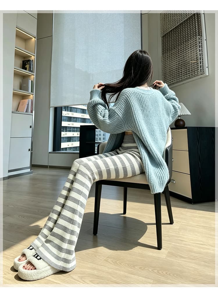 실사 밴딩 하이웨이스트 디스플레이 다리 길이 아름다운 다리 긴 바지 2026 가을 새로운 니트 털실 나팔 넓은 다리 캐주얼 바지 상세 이미지 40