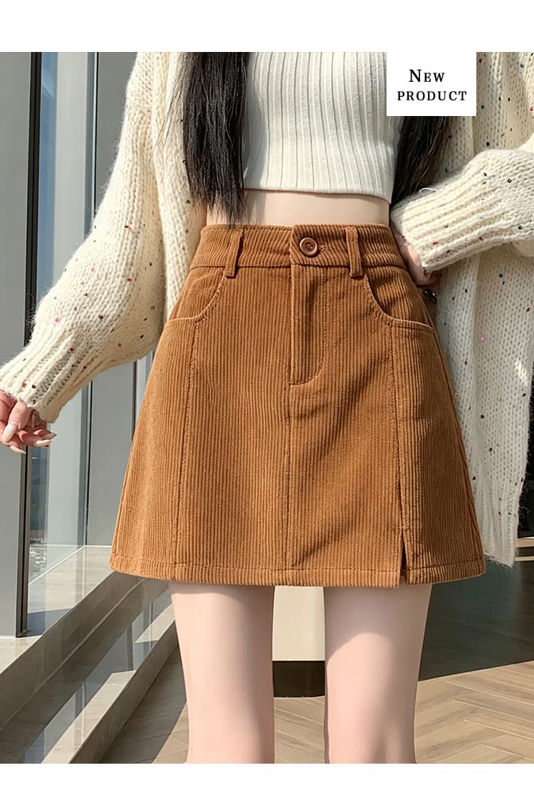 실사 코듀로이 반신 미니 스커트 여성 의류 가을 2026 새로운 작은 키 A라인 스커트 하이웨이스트 슬림해 보이는 타이트 스커트 치마 상세 이미지 17