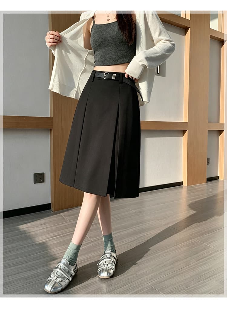 실사 하이웨이스트 플리츠 반신 스커트 경력 워크웨어 짧은 치마 일 치마 정장 치마 A라인 스커트 2026 봄 가을 상세 이미지 13