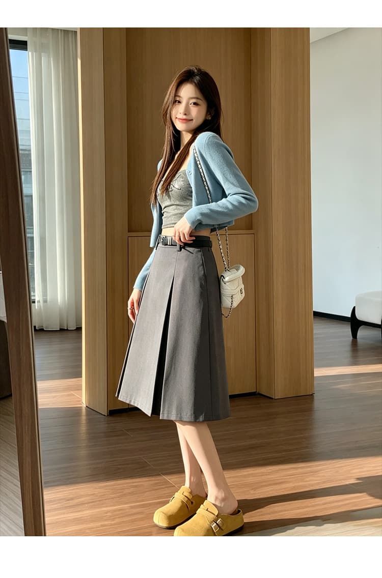 실사 하이웨이스트 플리츠 반신 스커트 경력 워크웨어 짧은 치마 일 치마 정장 치마 A라인 스커트 2026 봄 가을 상세 이미지 23