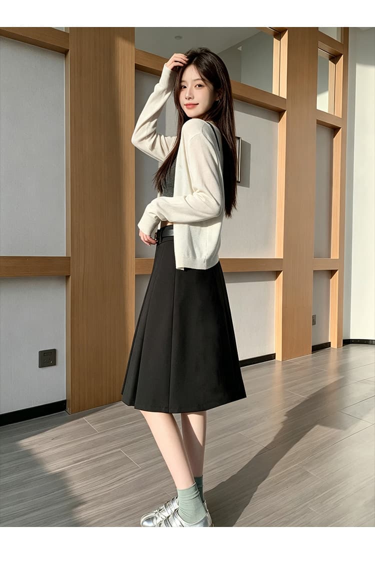 실사 하이웨이스트 플리츠 반신 스커트 경력 워크웨어 짧은 치마 일 치마 정장 치마 A라인 스커트 2026 봄 가을 상세 이미지 16