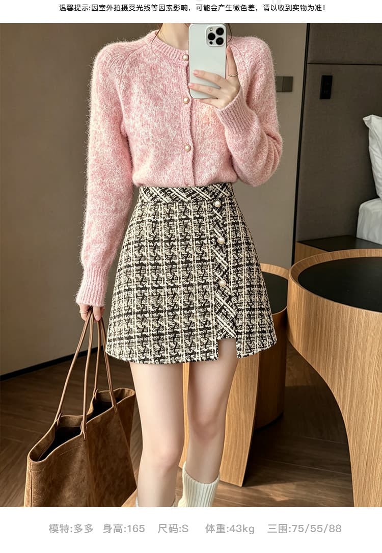 실사 체크무늬 작은 샤넬 스타일 미니 스커트 여성 가을 겨울 하이웨이스트 모직 한 마디 반신 치마 불규칙 슬림해 보이는 트위드 상세 이미지 8