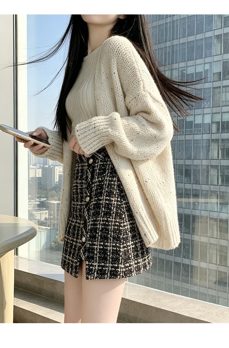 실사 체크무늬 작은 샤넬 스타일 미니 스커트 여성 가을 겨울 하이웨이스트 모직 한 마디 반신 치마 불규칙 슬림해 보이는 트위드 상세 이미지 23