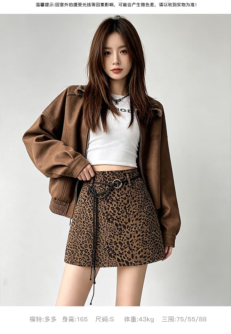 실사 레트로 디지털 프린트 레오파드 무늬 스웨이드 원단 하이웨이스트 가을 겨울 한 마디 타이트 스커트 미니 스커트 작은 키 반신 치마 상세 이미지 8