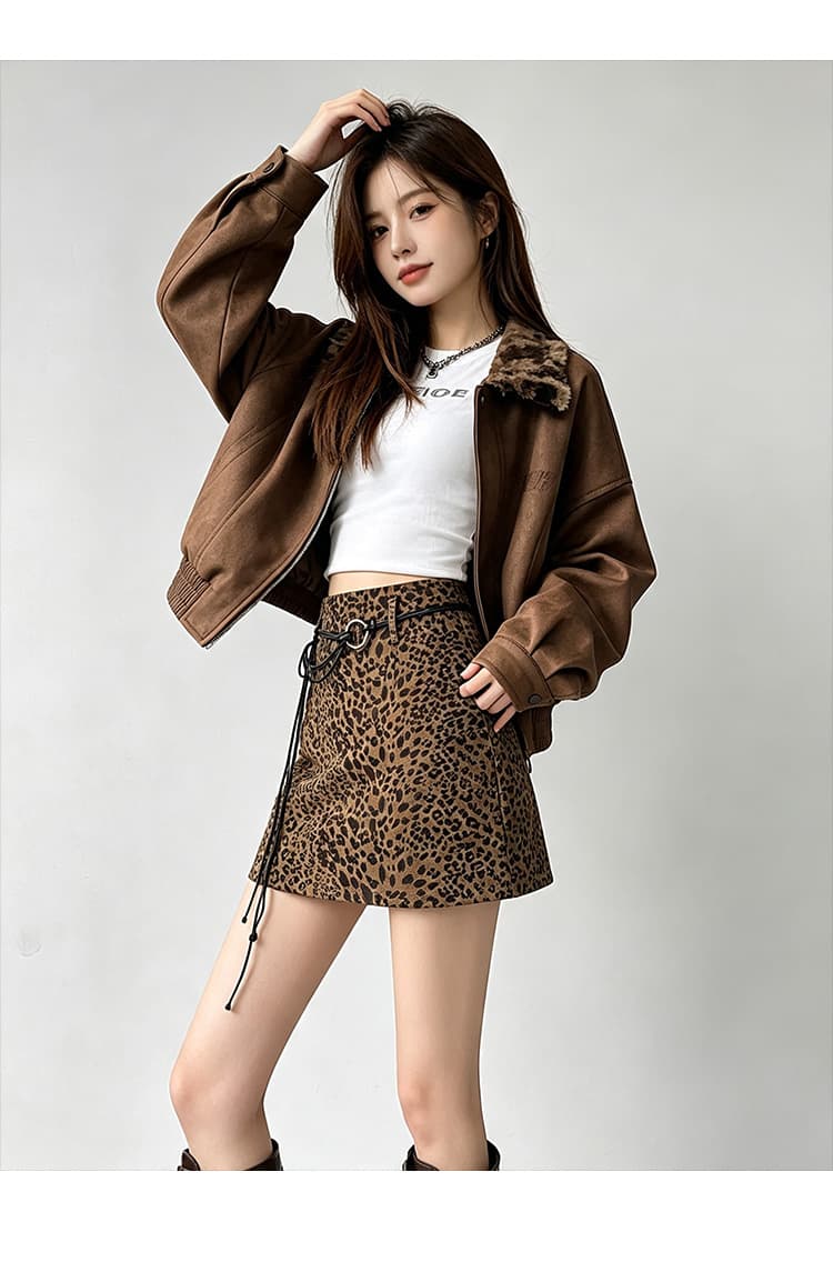 실사 레트로 디지털 프린트 레오파드 무늬 스웨이드 원단 하이웨이스트 가을 겨울 한 마디 타이트 스커트 미니 스커트 작은 키 반신 치마 상세 이미지 16