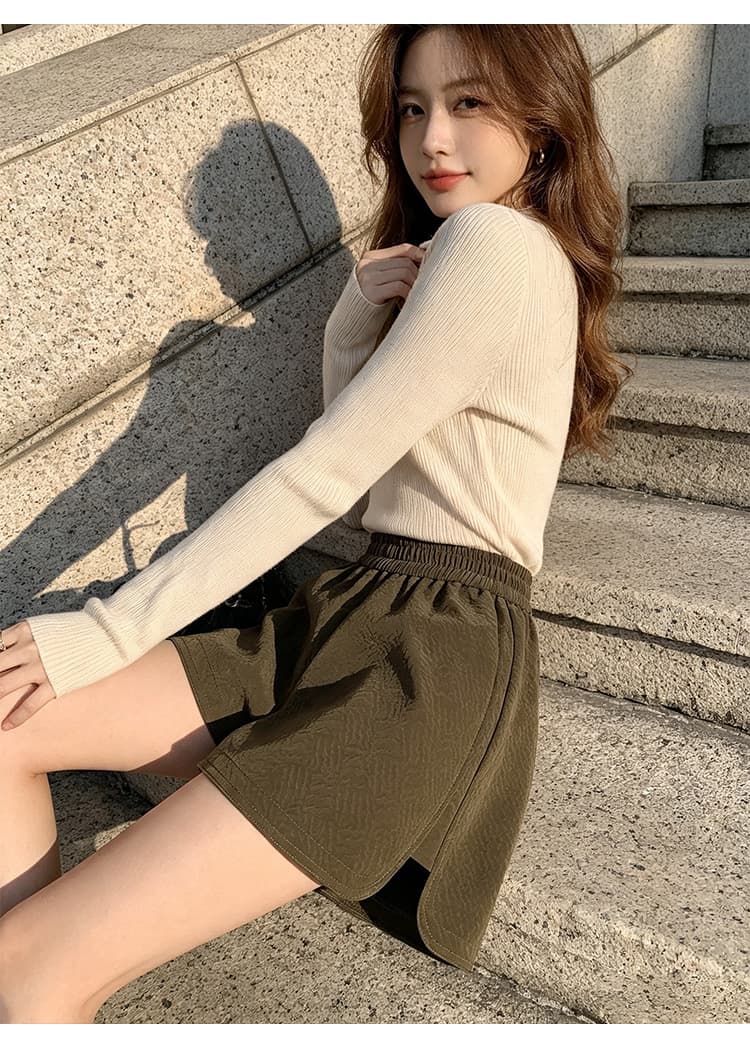 실사 엠보싱 공예 디자인 센스 pu 가죽 반바지 여성 2026 새로운 다용도 캐주얼 밴딩 하이웨이스트 와이드 레그 팬츠 어린이 상세 이미지 13