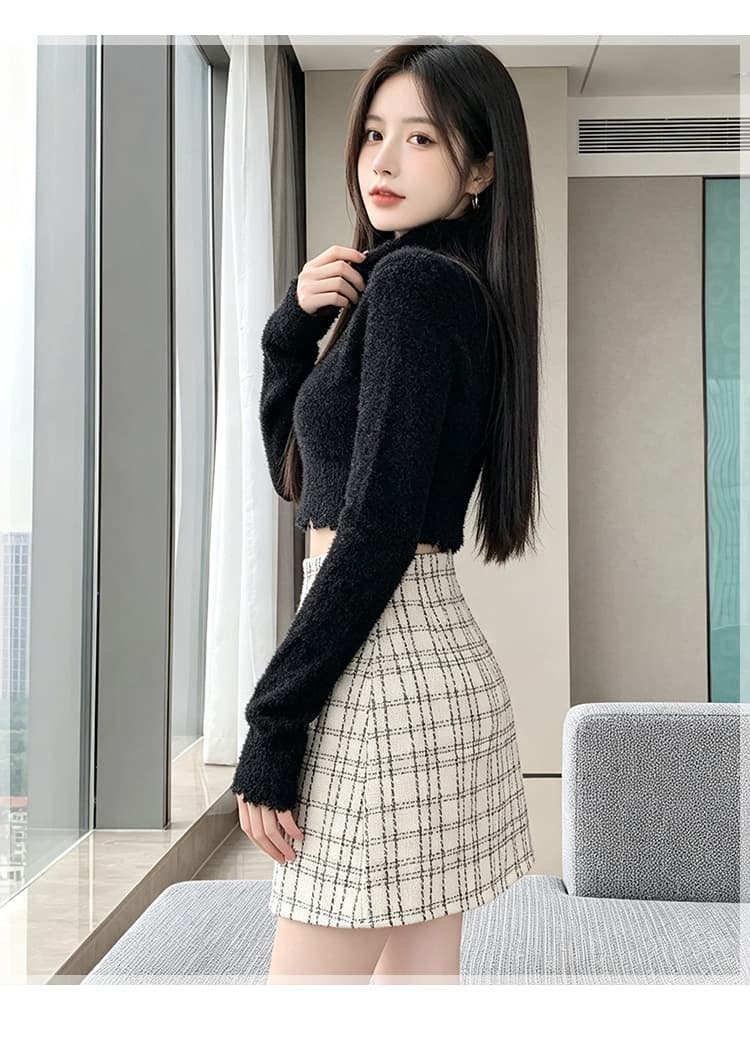 실사 하이웨이스트 기초 섹션 가시 선 체크무늬 미니 스커트 가을 겨울 새로운 슬림해 보이는 한 마디 타이트 스커트 빅 사이즈 표지 고기 반신 스커트 상세 이미지 20