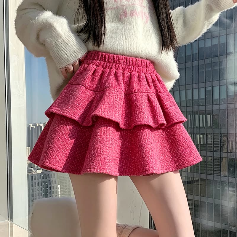 실사 트위드 케이크 반신 스커트 여성 2026 새로운 A라인 스커트 하이웨이스트 슬림해 보이는 퍼프 스커트 핫걸 초단 스커트 이미지 2