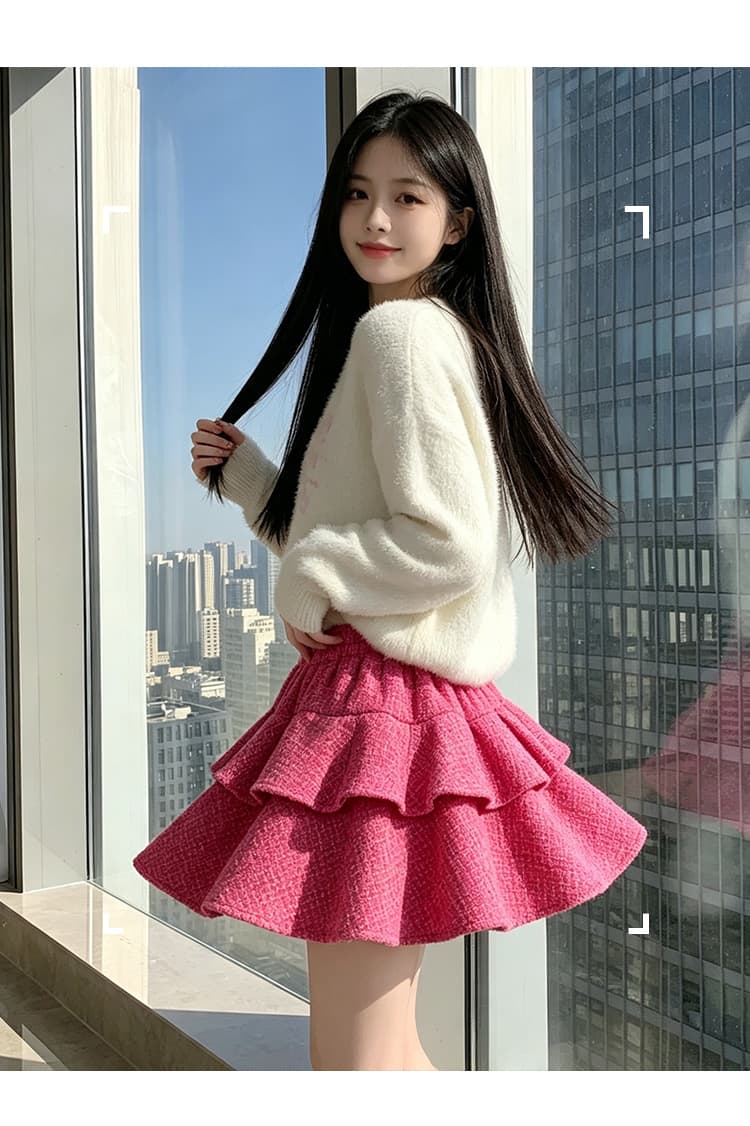 실사 트위드 케이크 반신 스커트 여성 2026 새로운 A라인 스커트 하이웨이스트 슬림해 보이는 퍼프 스커트 핫걸 초단 스커트 상세 이미지 28
