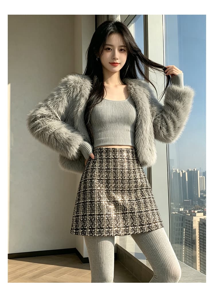 실사 체크무늬 반신 스커트 여성 2026 가을 겨울 레트로 체크무늬 미니 스커트 트위드 하이웨이스트 슬림해 보이는 한 마디 타이트 스커트 상세 이미지 1