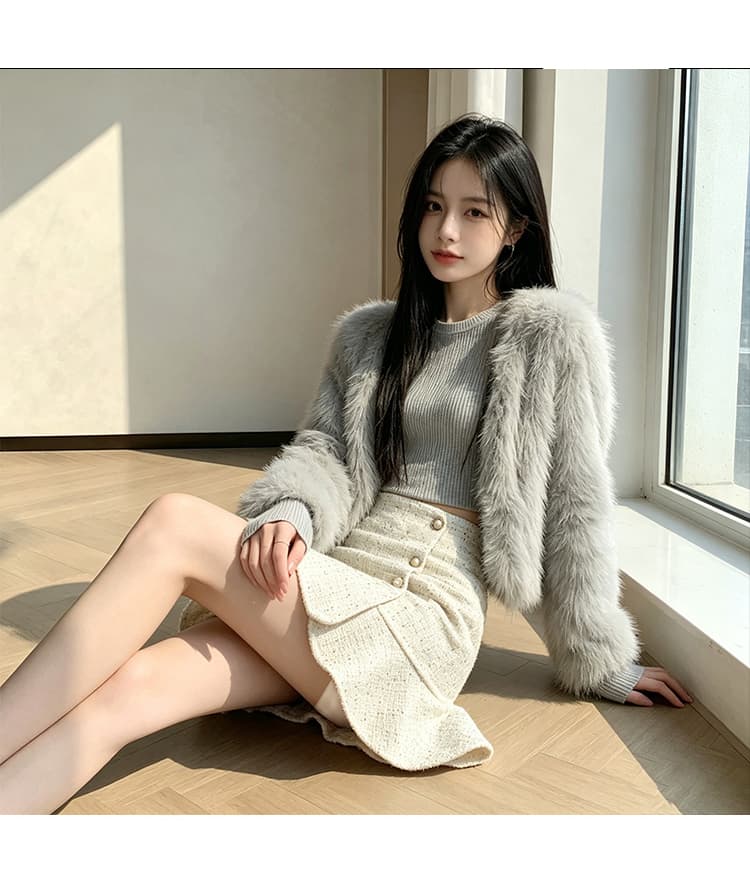 실사 작은 샤넬 스타일 스팽글 짧은 치마바지 여성 가을 겨울 하이웨이스트 디스플레이 농땡이 부리다 불규칙 한 마디 타이트 스커트 프릴 인어 꼬리 스커트 상세 이미지 11