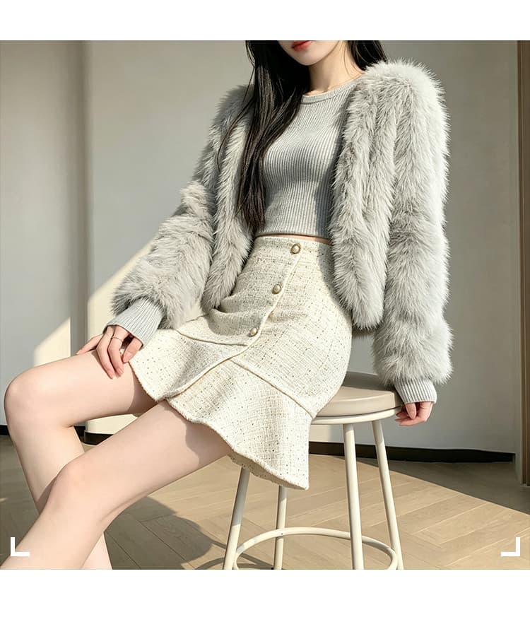 실사 작은 샤넬 스타일 스팽글 짧은 치마바지 여성 가을 겨울 하이웨이스트 디스플레이 농땡이 부리다 불규칙 한 마디 타이트 스커트 프릴 인어 꼬리 스커트 상세 이미지 12