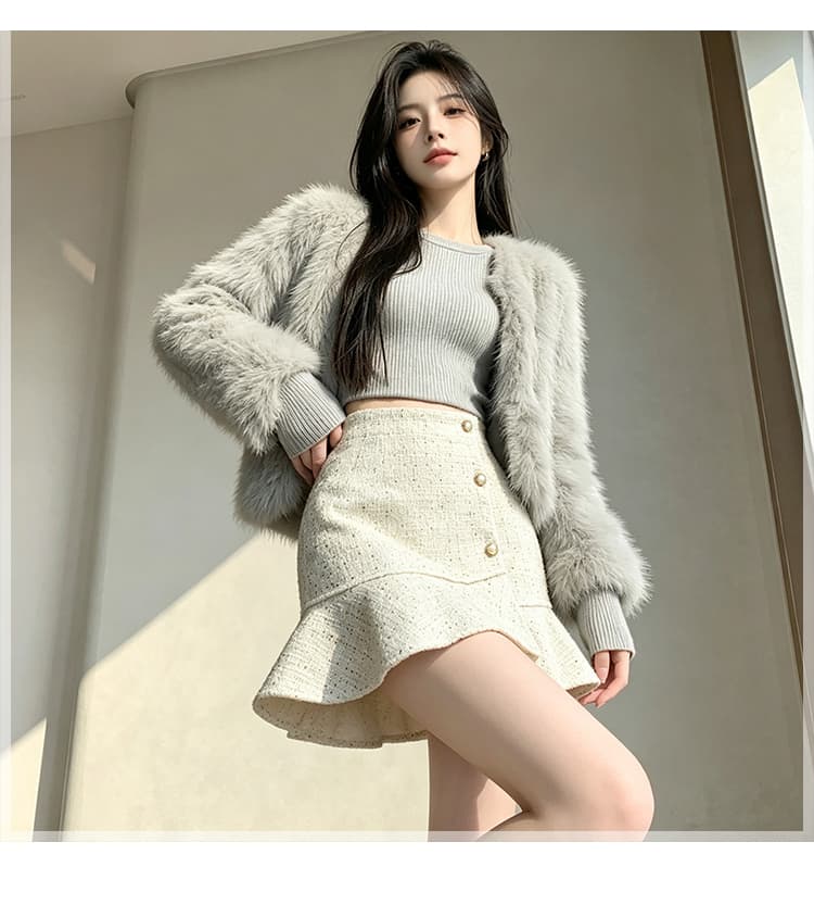 실사 작은 샤넬 스타일 스팽글 짧은 치마바지 여성 가을 겨울 하이웨이스트 디스플레이 농땡이 부리다 불규칙 한 마디 타이트 스커트 프릴 인어 꼬리 스커트 상세 이미지 13