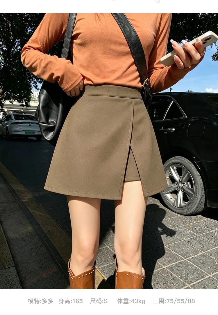 실사 2026 봄 가을 새로운 하이웨이스트 다용도 슬림해 보이는 트임 페이크 레이어드 바지 한 마디 반신 스커트 정장 미니 스커트 상세 이미지 7