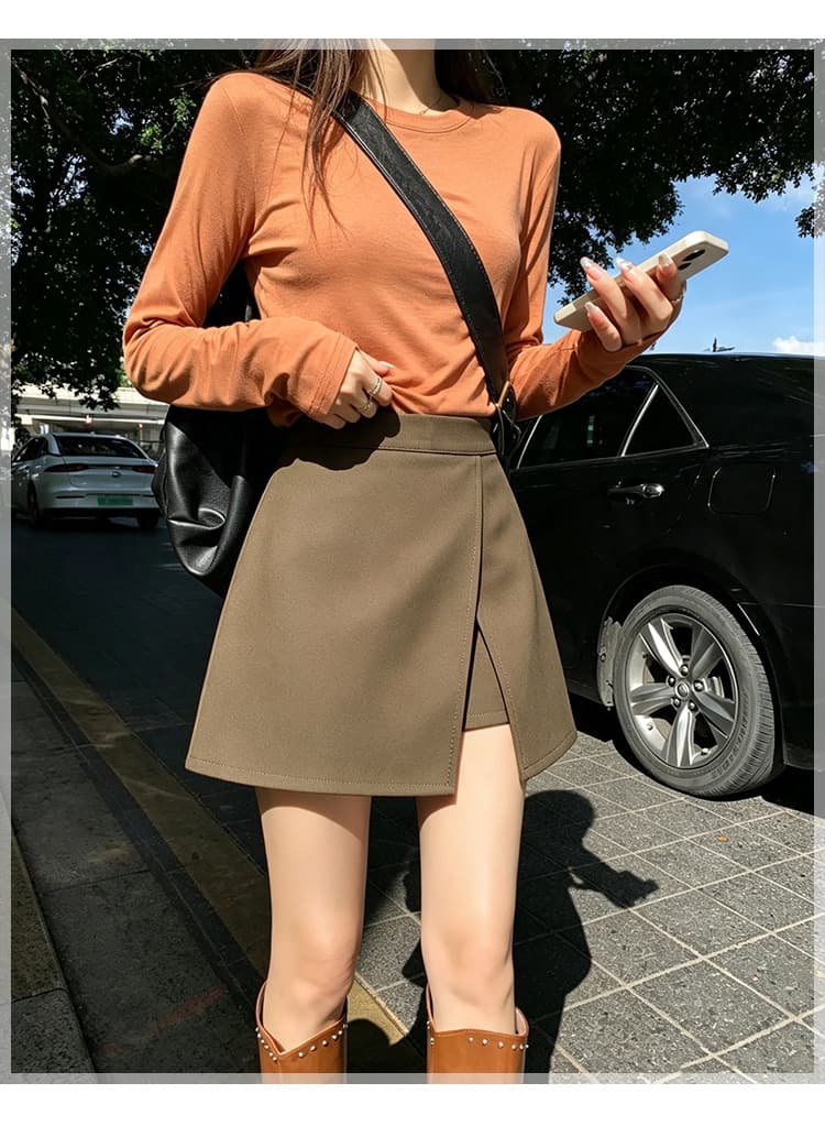 실사 2026 봄 가을 새로운 하이웨이스트 다용도 슬림해 보이는 트임 페이크 레이어드 바지 한 마디 반신 스커트 정장 미니 스커트 상세 이미지 12