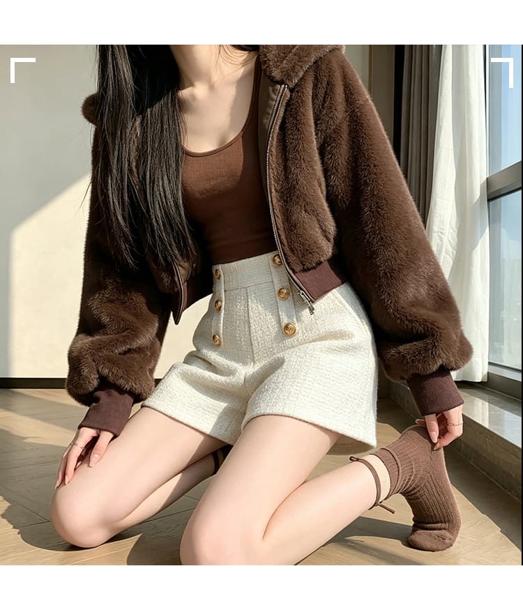 실사 털 모직 한 마디 와이드 레그 팬츠 반바지 이중 버튼 루즈핏 슬림해 보이는 하이웨이스트 캐주얼 바지 레깅스 착용 어린이 상세 이미지 11