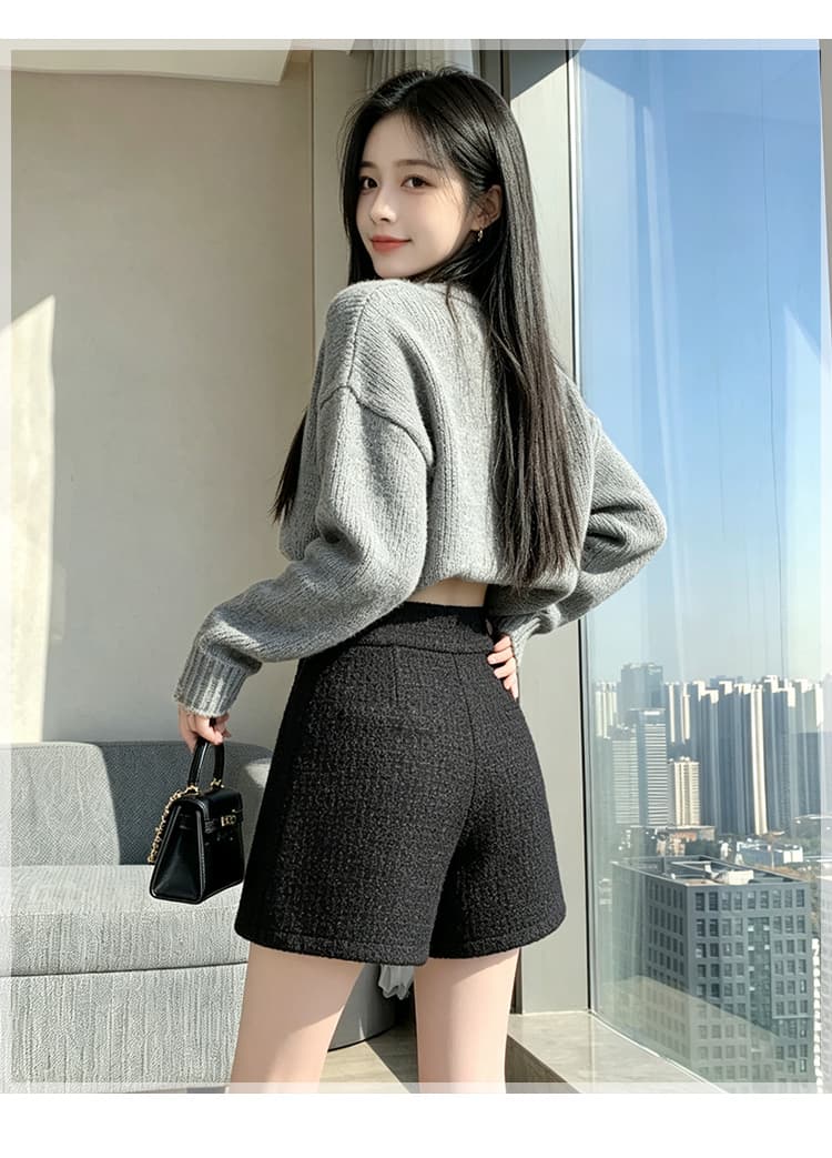실사 털 모직 한 마디 와이드 레그 팬츠 반바지 이중 버튼 루즈핏 슬림해 보이는 하이웨이스트 캐주얼 바지 레깅스 착용 어린이 상세 이미지 19
