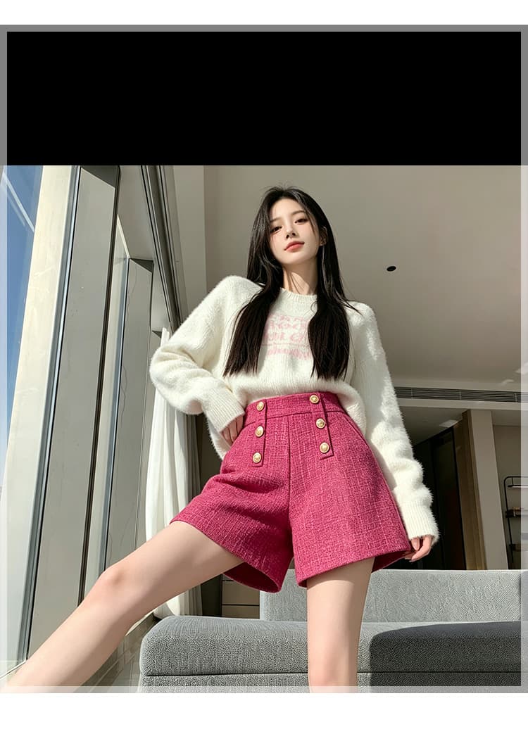 실사 털 모직 한 마디 와이드 레그 팬츠 반바지 이중 버튼 루즈핏 슬림해 보이는 하이웨이스트 캐주얼 바지 레깅스 착용 어린이 상세 이미지 26