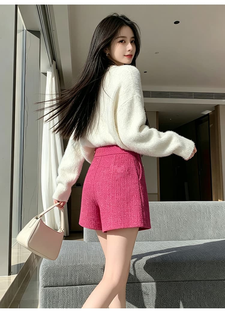 실사 털 모직 한 마디 와이드 레그 팬츠 반바지 이중 버튼 루즈핏 슬림해 보이는 하이웨이스트 캐주얼 바지 레깅스 착용 어린이 상세 이미지 27