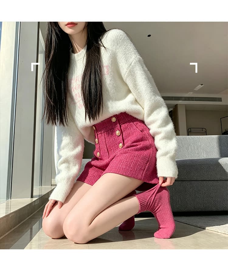 실사 털 모직 한 마디 와이드 레그 팬츠 반바지 이중 버튼 루즈핏 슬림해 보이는 하이웨이스트 캐주얼 바지 레깅스 착용 어린이 상세 이미지 28