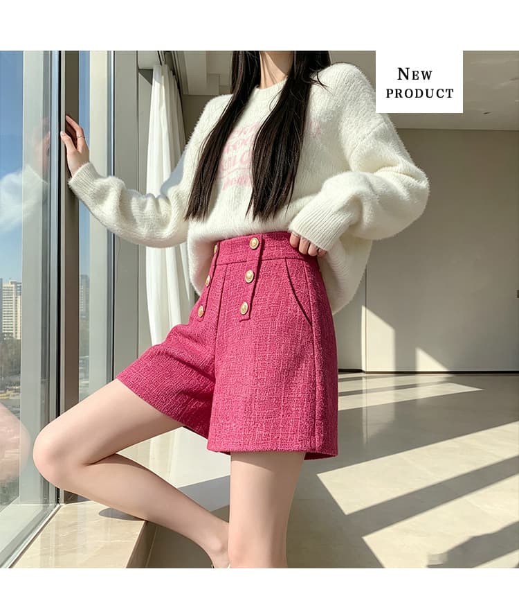 실사 털 모직 한 마디 와이드 레그 팬츠 반바지 이중 버튼 루즈핏 슬림해 보이는 하이웨이스트 캐주얼 바지 레깅스 착용 어린이 상세 이미지 31