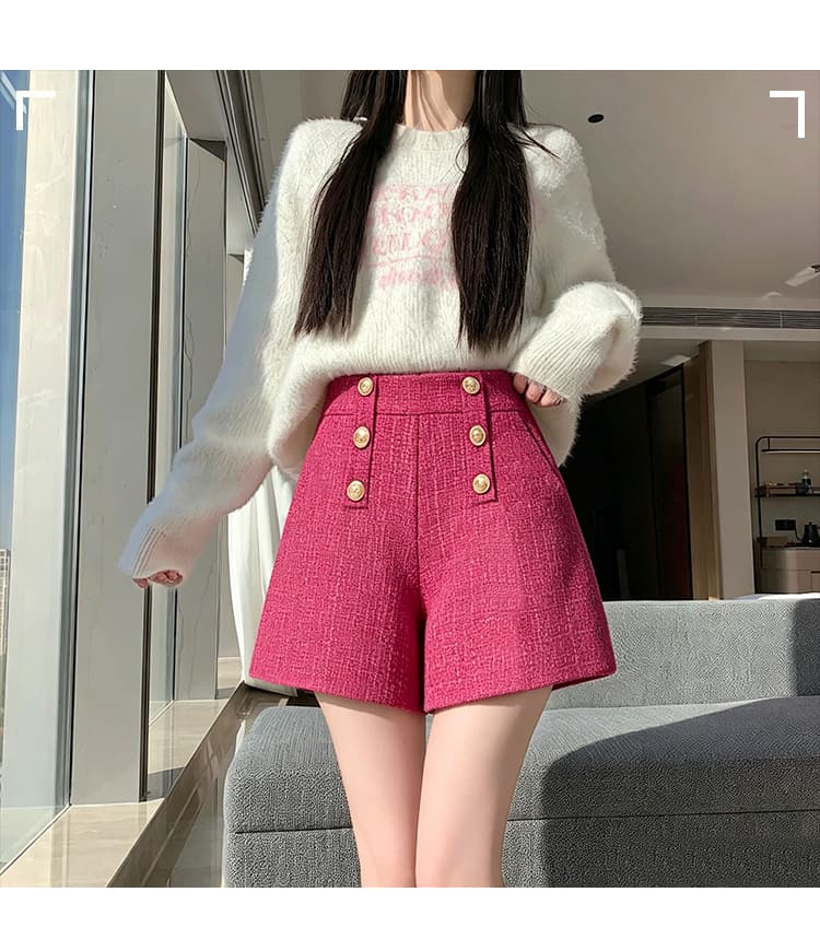 실사 털 모직 한 마디 와이드 레그 팬츠 반바지 이중 버튼 루즈핏 슬림해 보이는 하이웨이스트 캐주얼 바지 레깅스 착용 어린이 상세 이미지 32