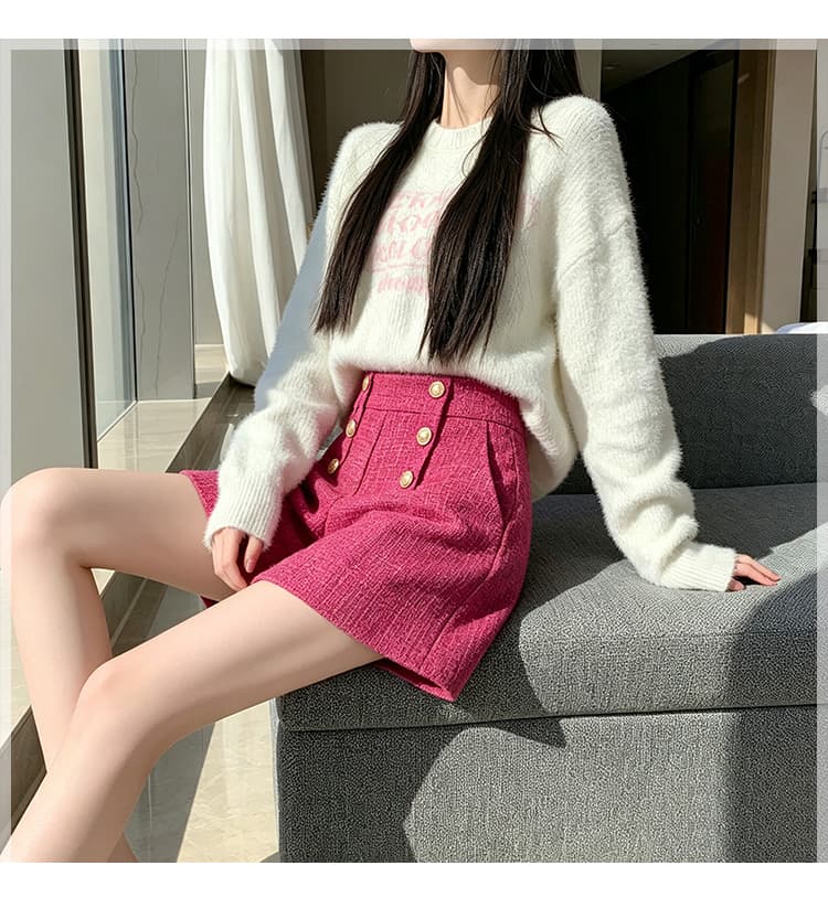 실사 털 모직 한 마디 와이드 레그 팬츠 반바지 이중 버튼 루즈핏 슬림해 보이는 하이웨이스트 캐주얼 바지 레깅스 착용 어린이 상세 이미지 33